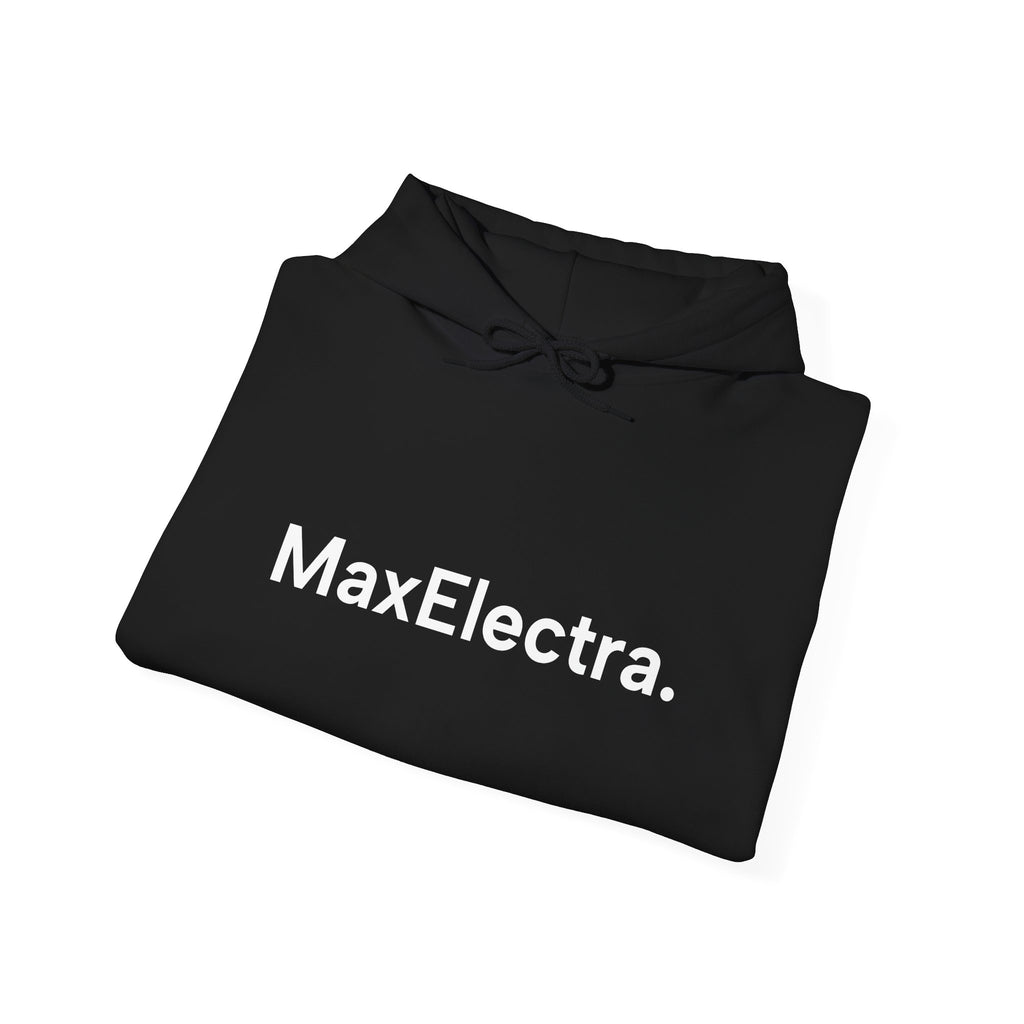 MaxElectra Logo Hoodie — Minimal Black Streetwear Pullover