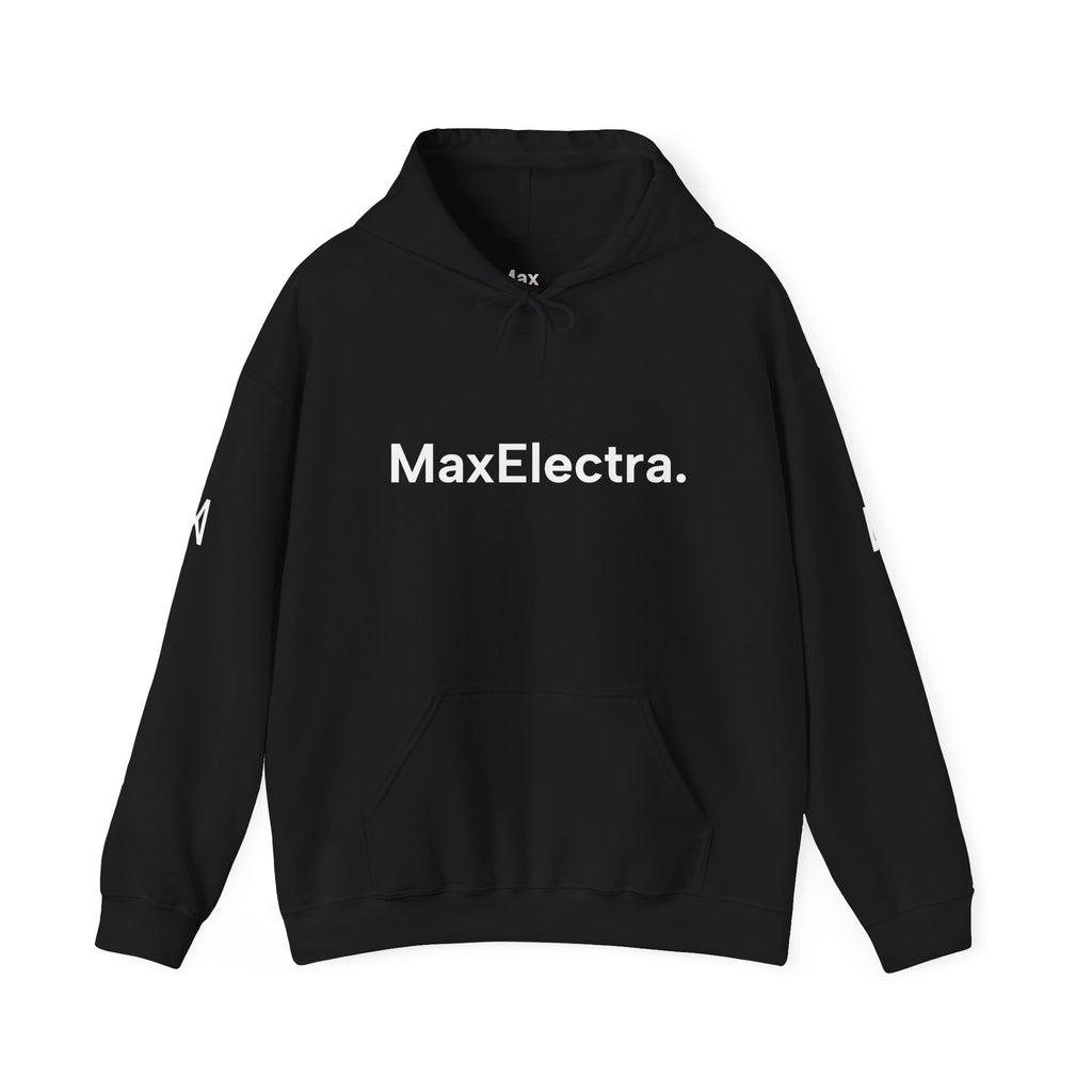 MaxElectra Logo Hoodie — Minimal Black Streetwear Pullover