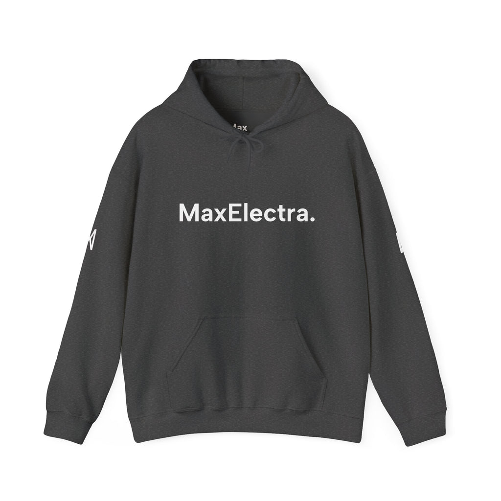 MaxElectra Logo Hoodie — Minimal Black Streetwear Pullover